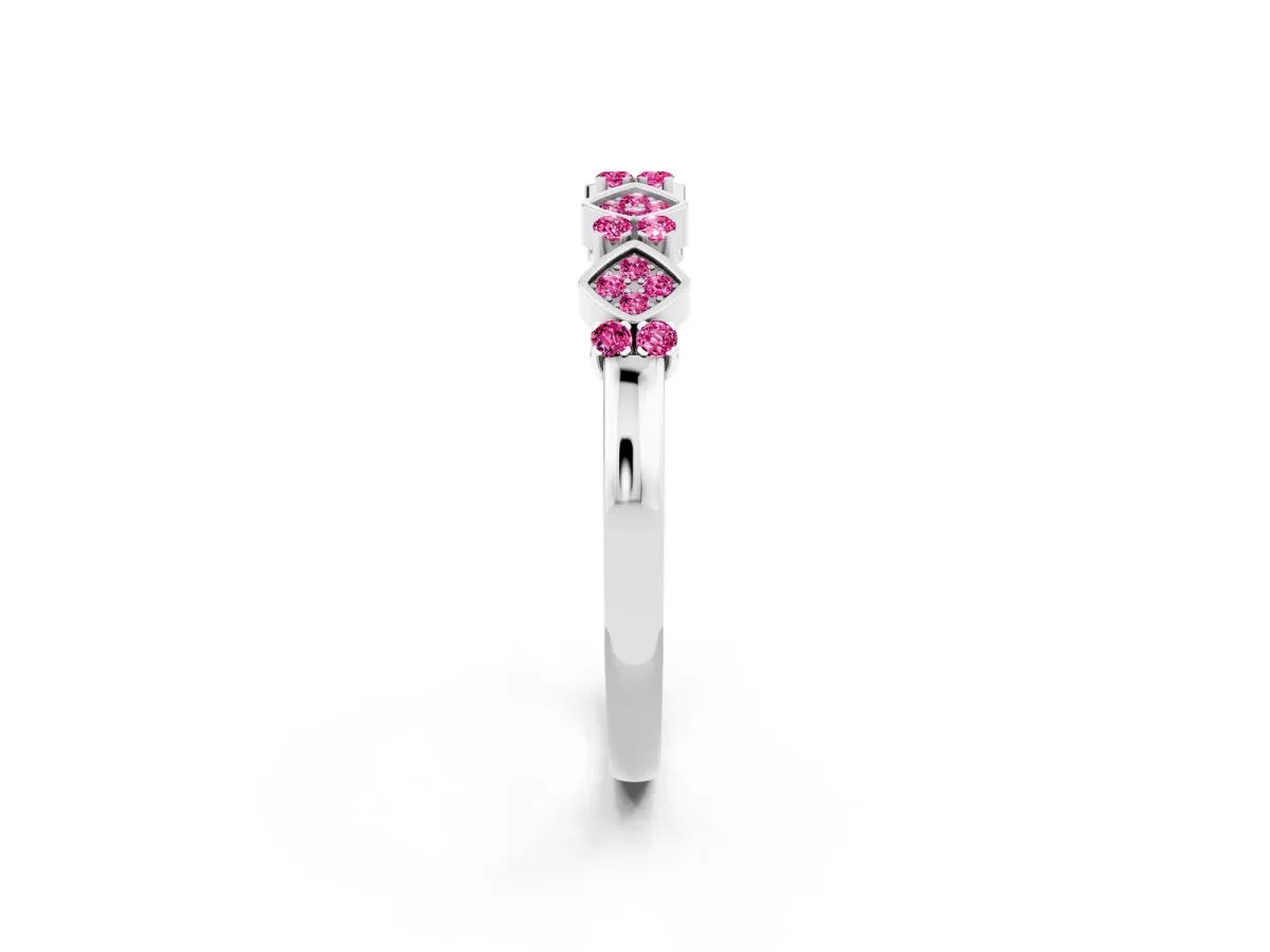 Pavé Cushion Pink Sapphire Cluster Eternity Band with Prong Setting Silver