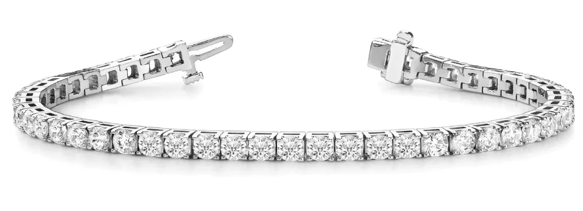 Round Diamond Tennis Bracelet with Box Clasp and Four-Prong Setting White gold