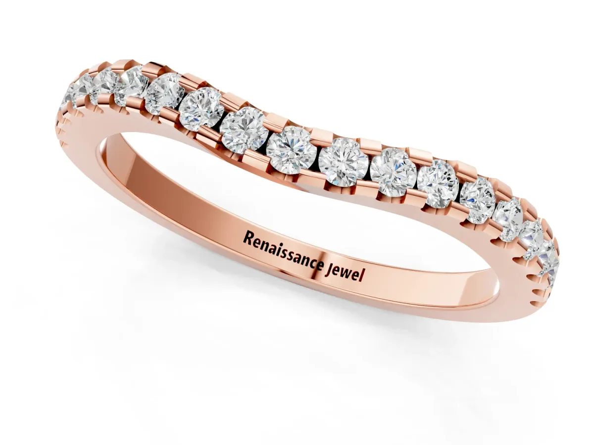 Pavé Round Diamond Curved Wedding Band Rose gold