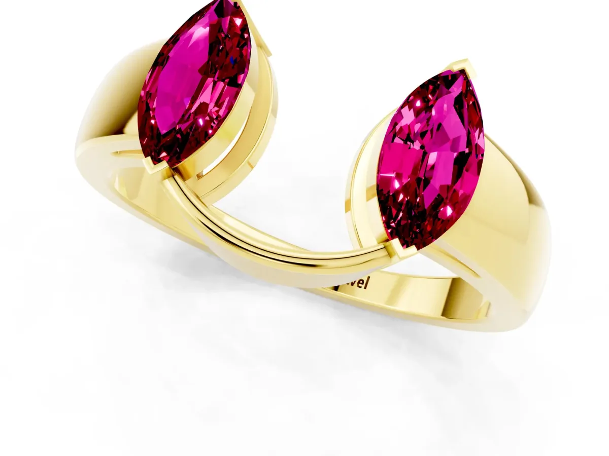 Marquise Garnet Open Band Ring with Tension Setting Yellow gold