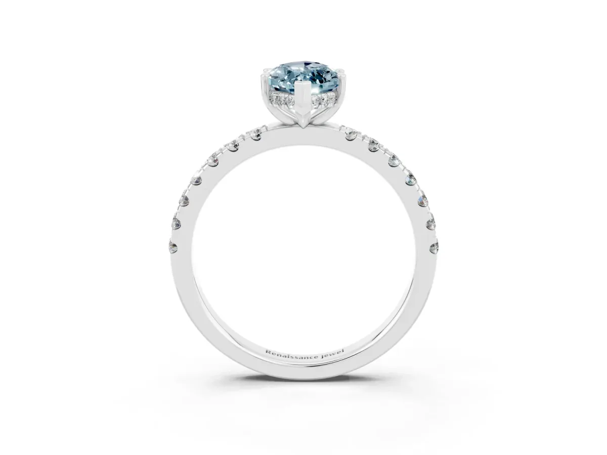 Marquise Cut Aquamarine Pave Band Solitaire Ring with Round and Prong Setting Silver