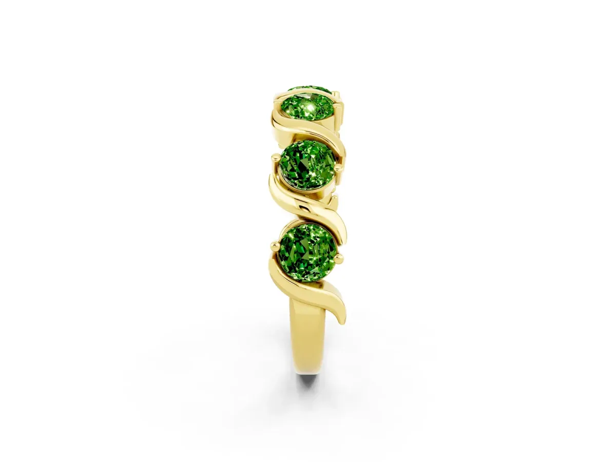 Six-Stone Round Peridot Wave Band with Shared Prong Setting Yellow gold