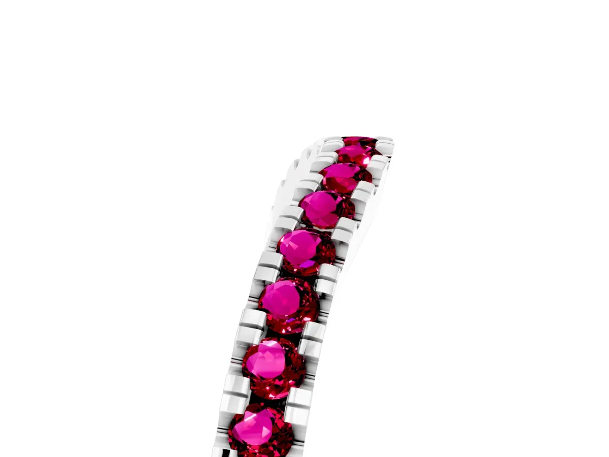 Round Garnet Pavé Curved Band with Shared Prong Setting Platinum