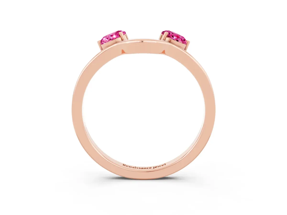 Dual Round Pink Sapphire Open Band Ring with Prong Setting Rose gold