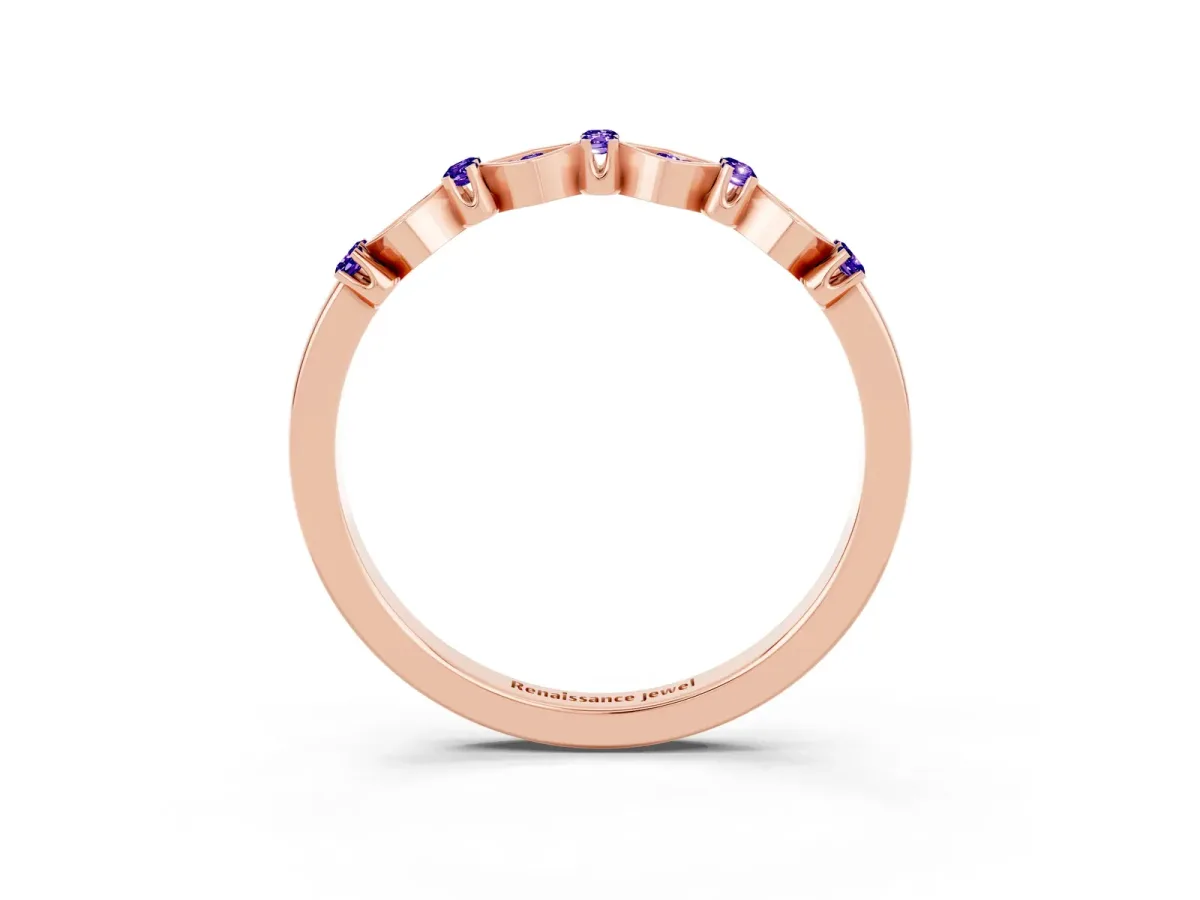 Pavé Cushion Tanzanite Cluster Eternity Band with Prong Setting Rose gold