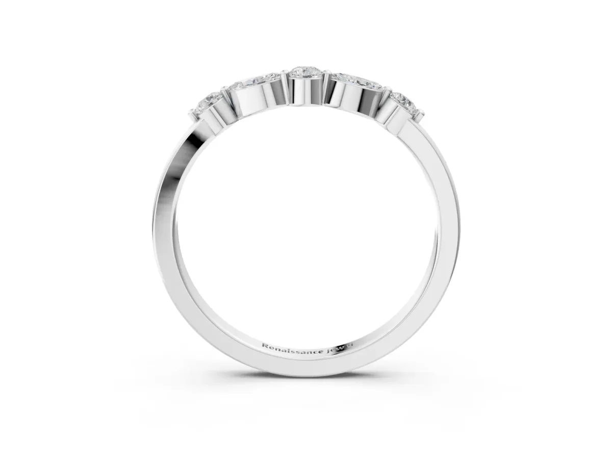 Round and Marquise Diamond Half Eternity Band with Prong Setting Platinum