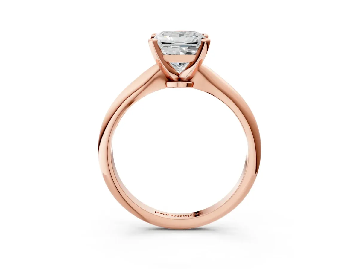 Princess Cut Diamond Solitaire Engagement Ring with Classic Band and Four-Prong Setting Rose gold