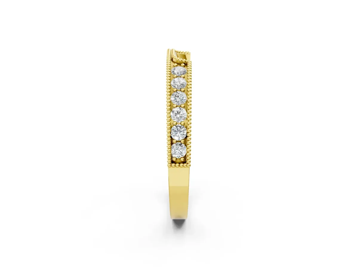 Round Cut Pavé Diamond Contour Band with Milgrain Detailing Yellow gold
