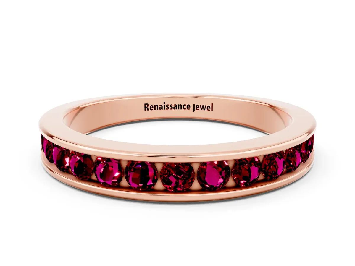 Channel Set Round Garnet Eternity Band Rose gold
