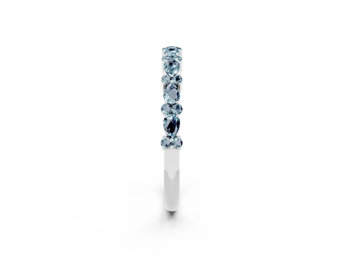 Pear and Round Aquamarine Wedding Band Platinum