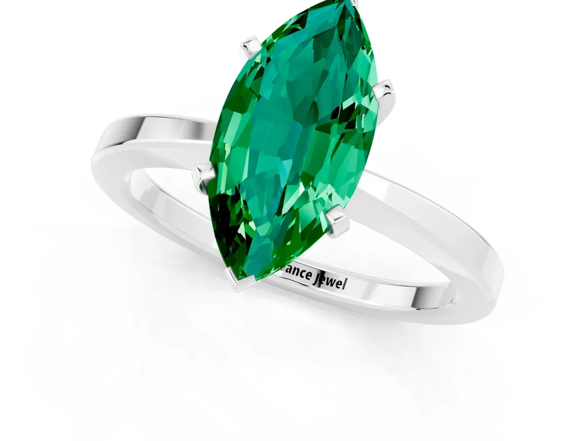 Marquise Cut Emerald Solitaire Engagement Ring with Classic Band and Four-Prong Setting Platinum