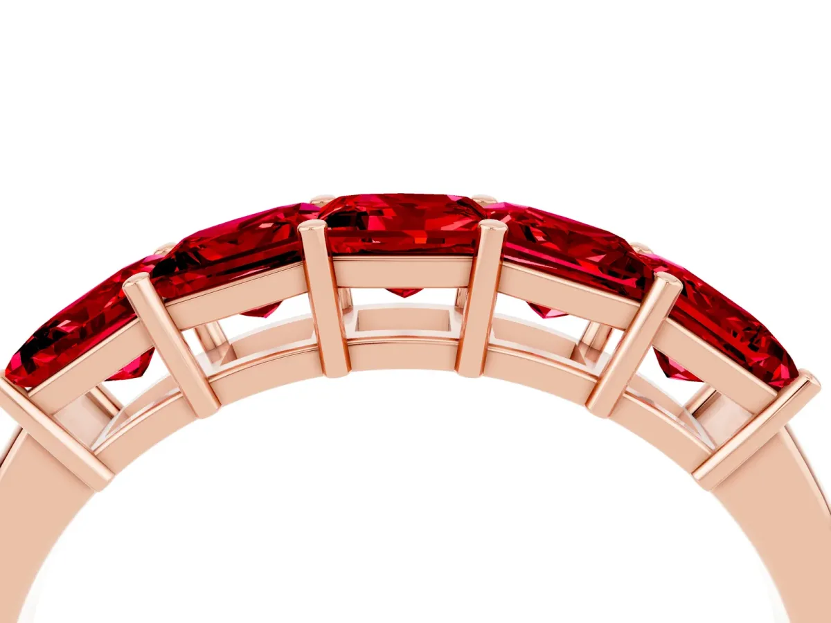 Princess Cut Five-Stone Ruby Band with Prong Setting Rose gold