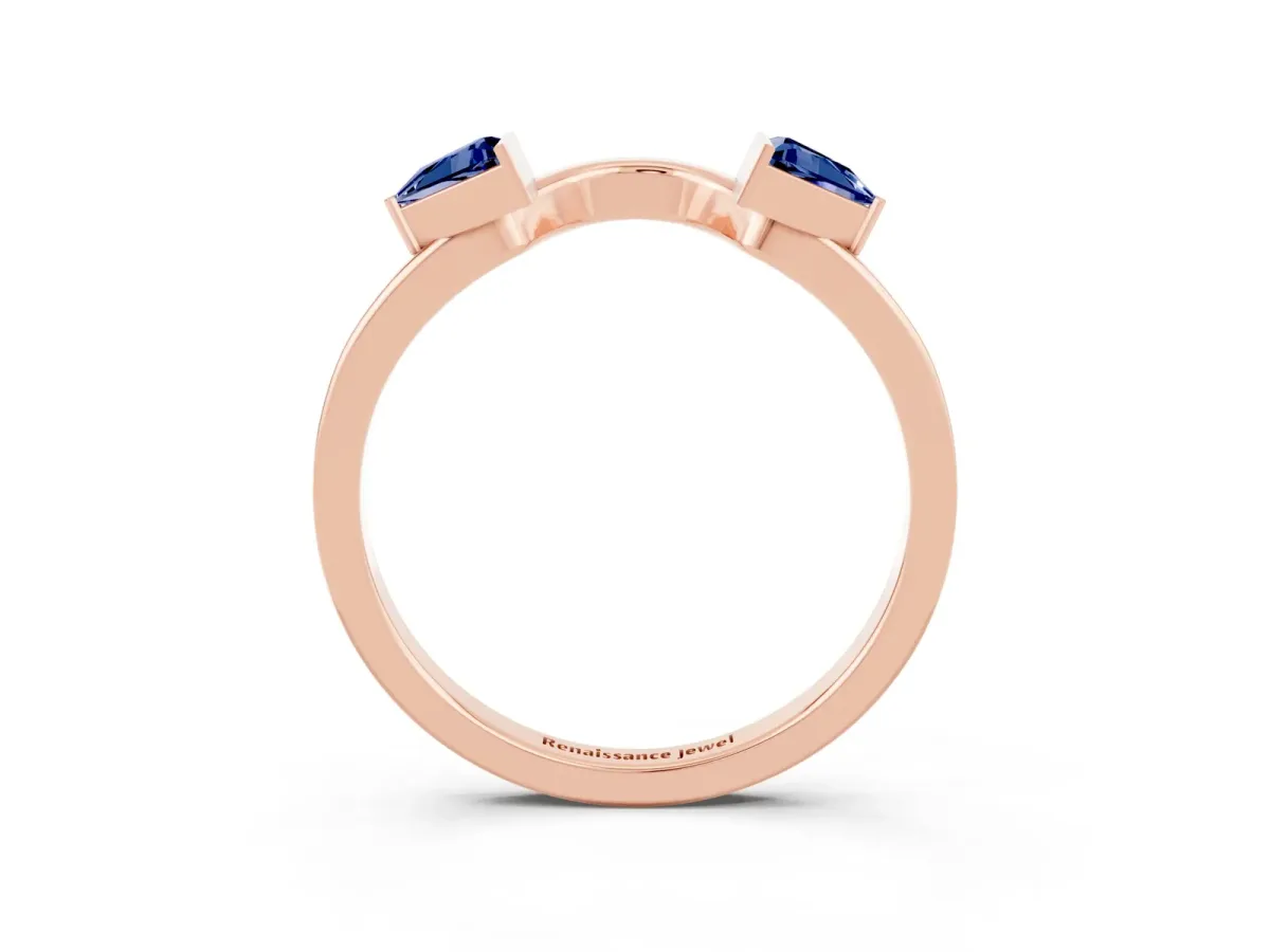 Trillion Blue Sapphire Open Band Ring with Bezel Setting Rose gold