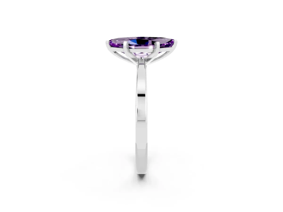 Marquise Cut Amethyst Solitaire Engagement Ring with Classic Band and Four-Prong Setting Silver