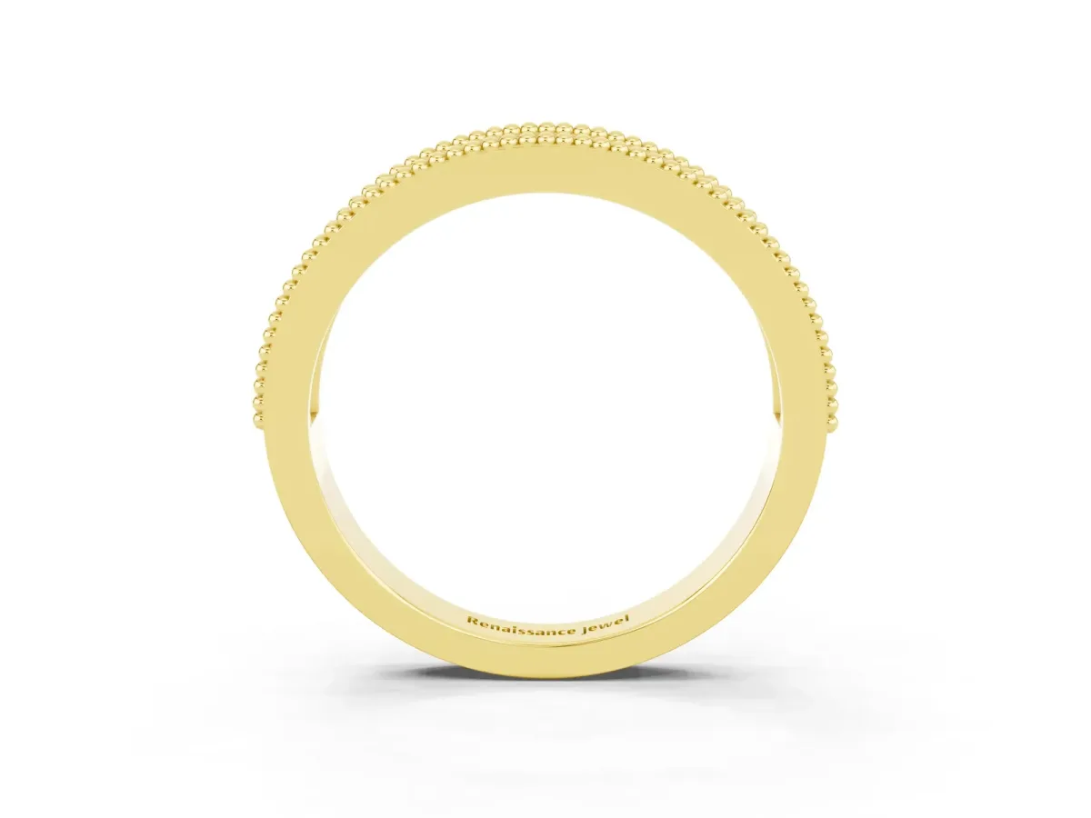 Round Aquamarine Twist Milgrain Band with Bezel Setting Yellow gold
