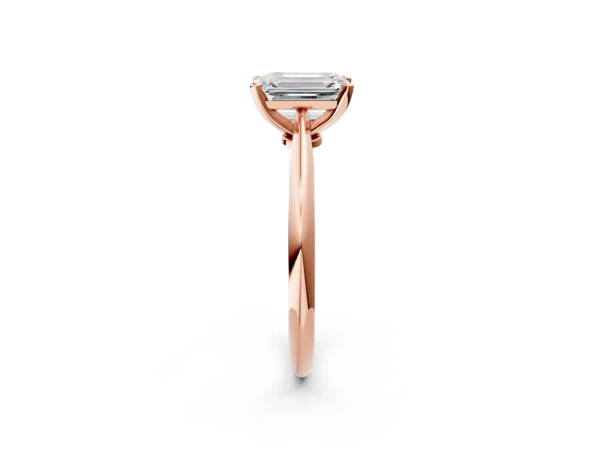 Emerald Cut Diamond Solitaire Engagement Ring with Classic Band and Four-Prong Setting Rose gold