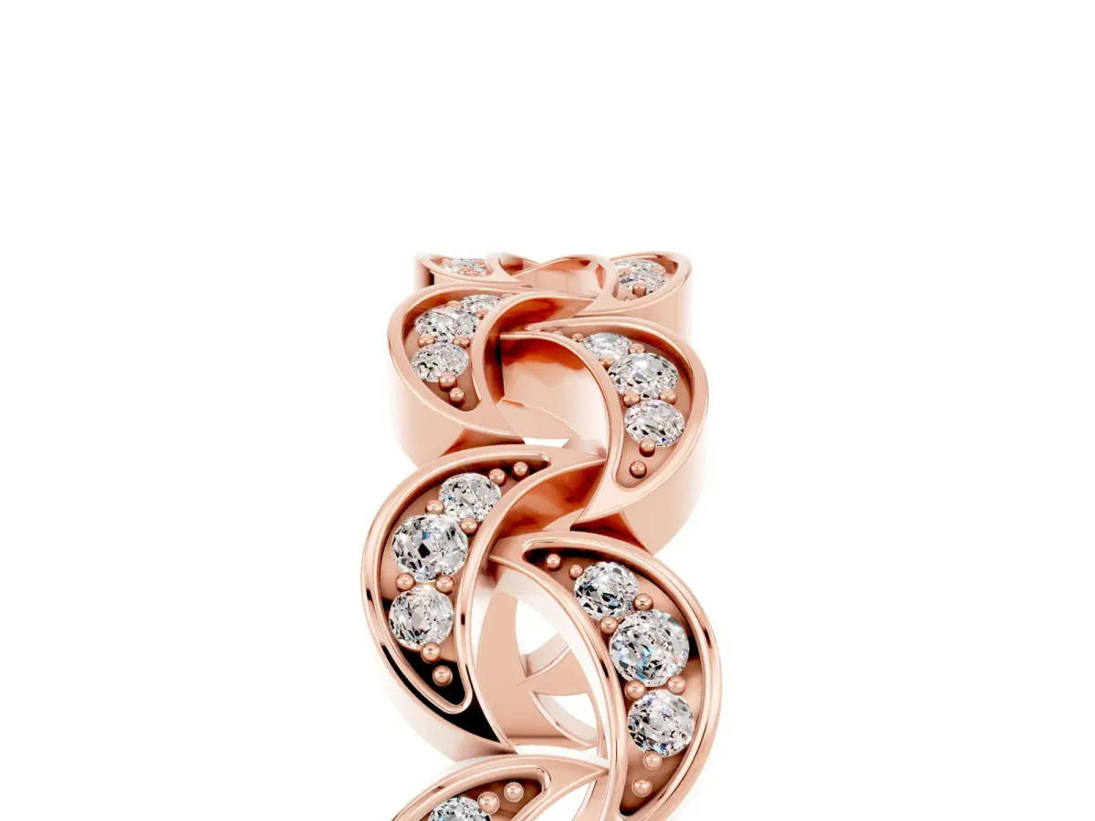 Pavé Round Moissanite Interlocking Eternity Band with Bezel Prong Setting Rose gold