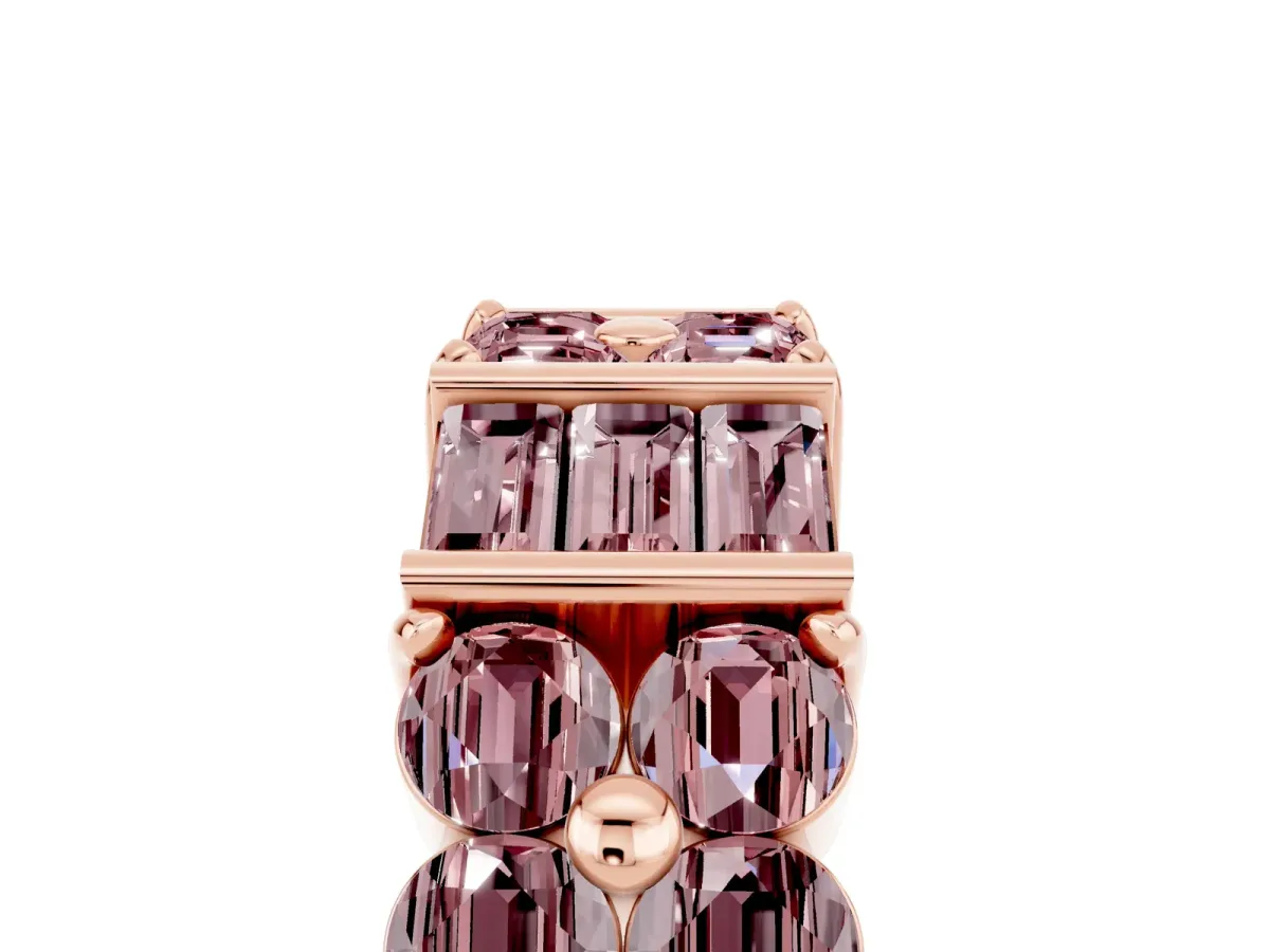 Channel Set Round and Baguette Morganite Anniversary Band with Prong Setting Rose gold