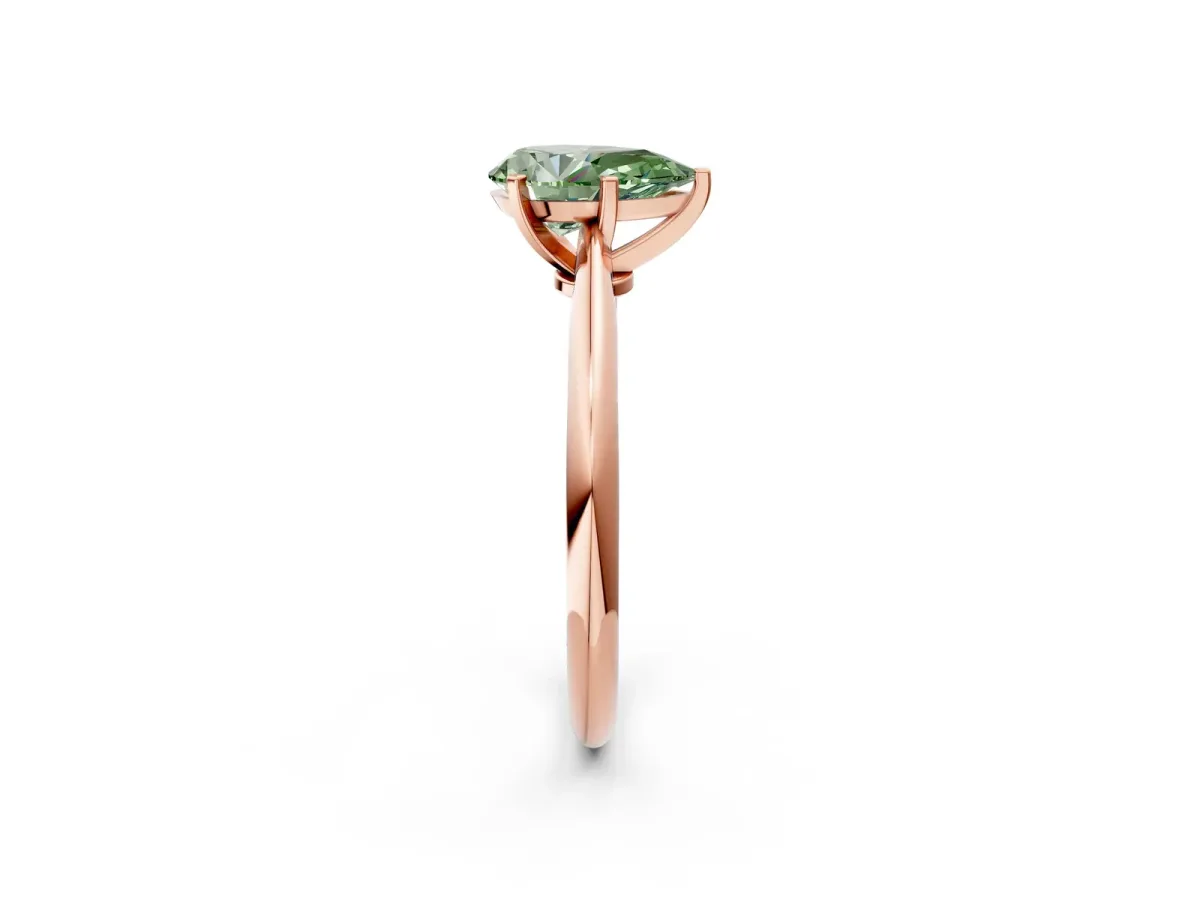 Fancy Green Pear Cut Diamond Solitaire Engagement Ring with Classic Band and Four-Prong Setting Rose gold
