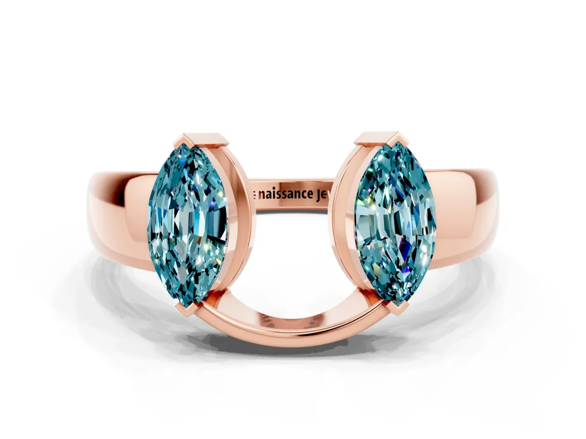 Marquise Blue Topaz Open Band Ring with Tension Setting Rose gold