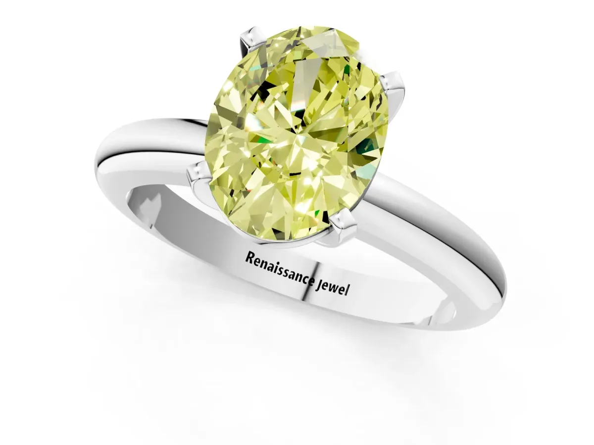 Fancy Yellow Oval Cut Diamond Solitaire Engagement Ring with Round Band and Four-Prong Setting Platinum