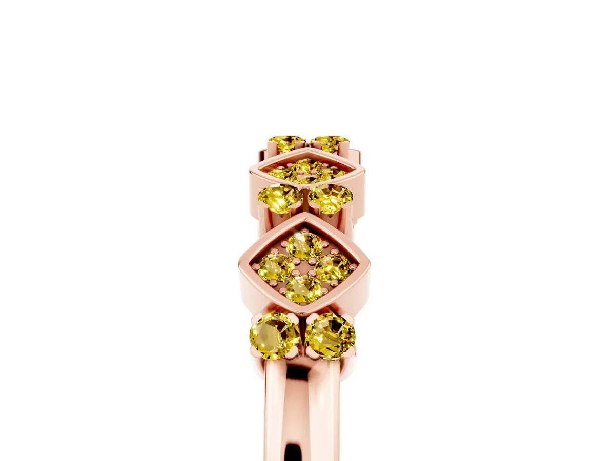 Pavé Cushion Yellow Sapphire Cluster Eternity Band with Prong Setting Rose gold