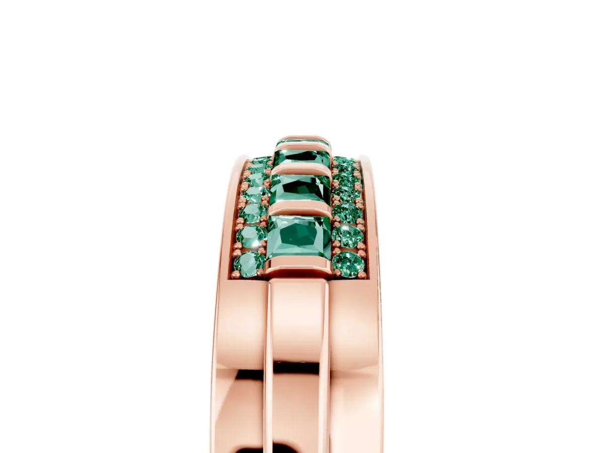 Bar-Set Princess Cut Green Sapphire Pavé Band Rose gold