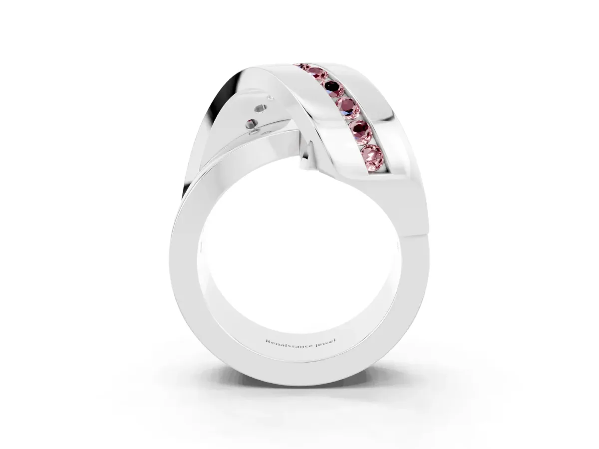Pavé Round Morganite Crossover Band with Channel Setting Silver