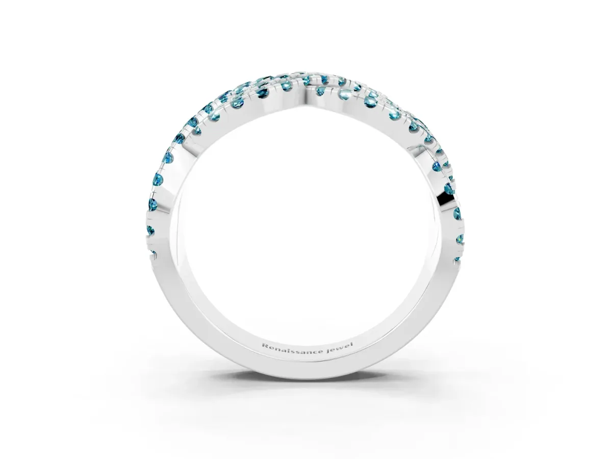 Pavé Round Blue Topaz Infinity Twist Band with Shared Prong Setting Silver