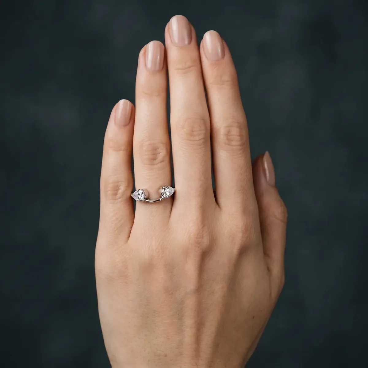 Two-Stone Pear Diamond Bypass Ring with Prong Setting White gold