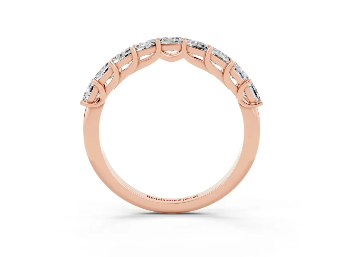 Princess Cut Moissanite Channel-Set Eternity Band with Prong Setting Rose gold