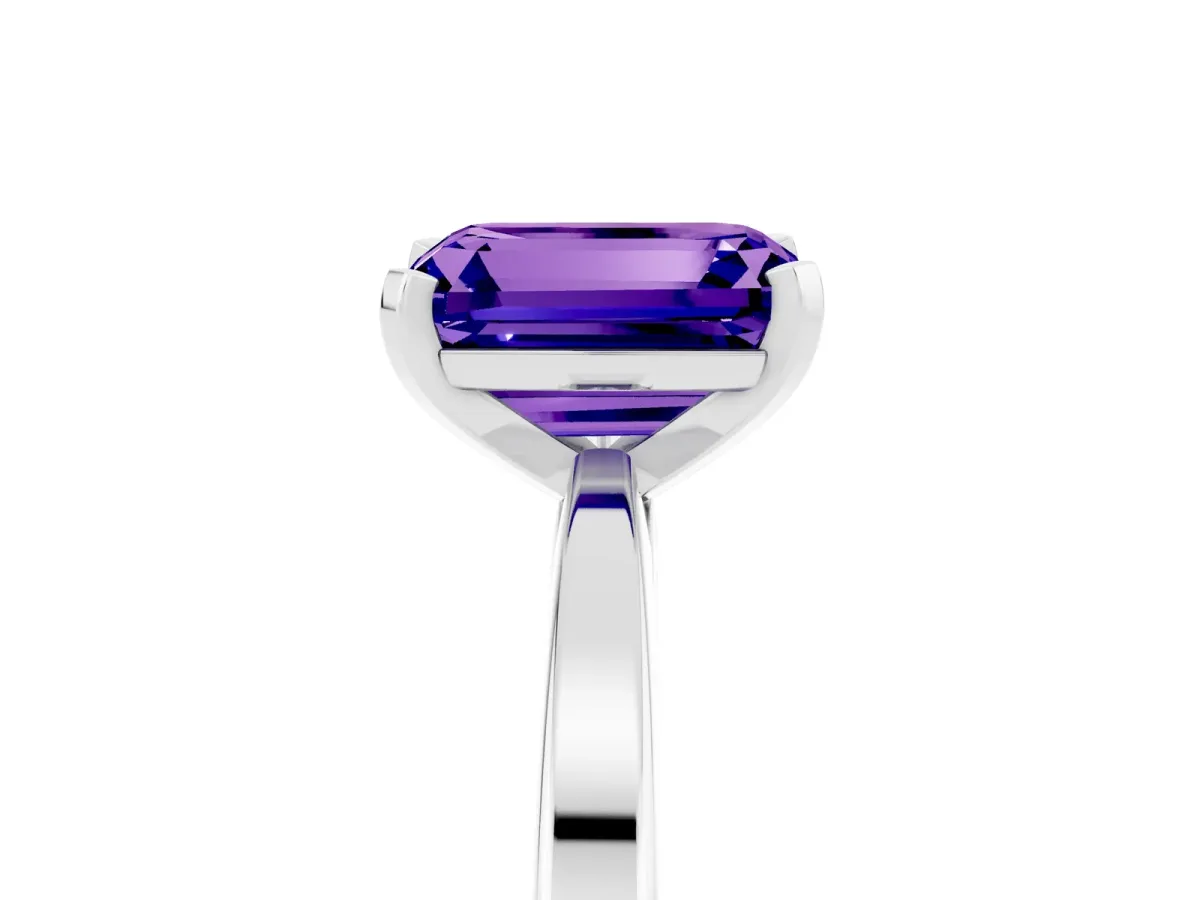 Emerald Cut Tanzanite Solitaire Engagement Ring with Classic Band and Four-Prong Setting White gold