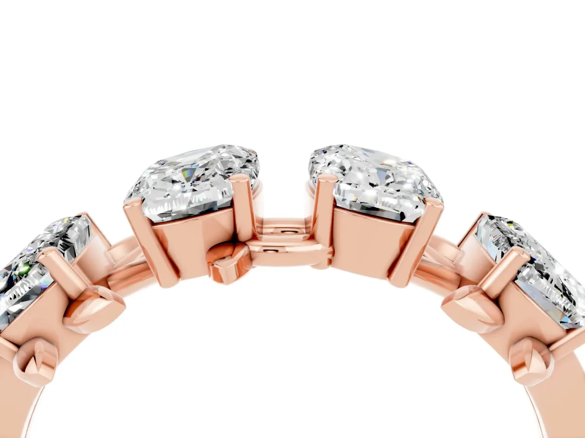 Emerald Cut Moissanite Prong-Set Half Eternity Band Rose gold