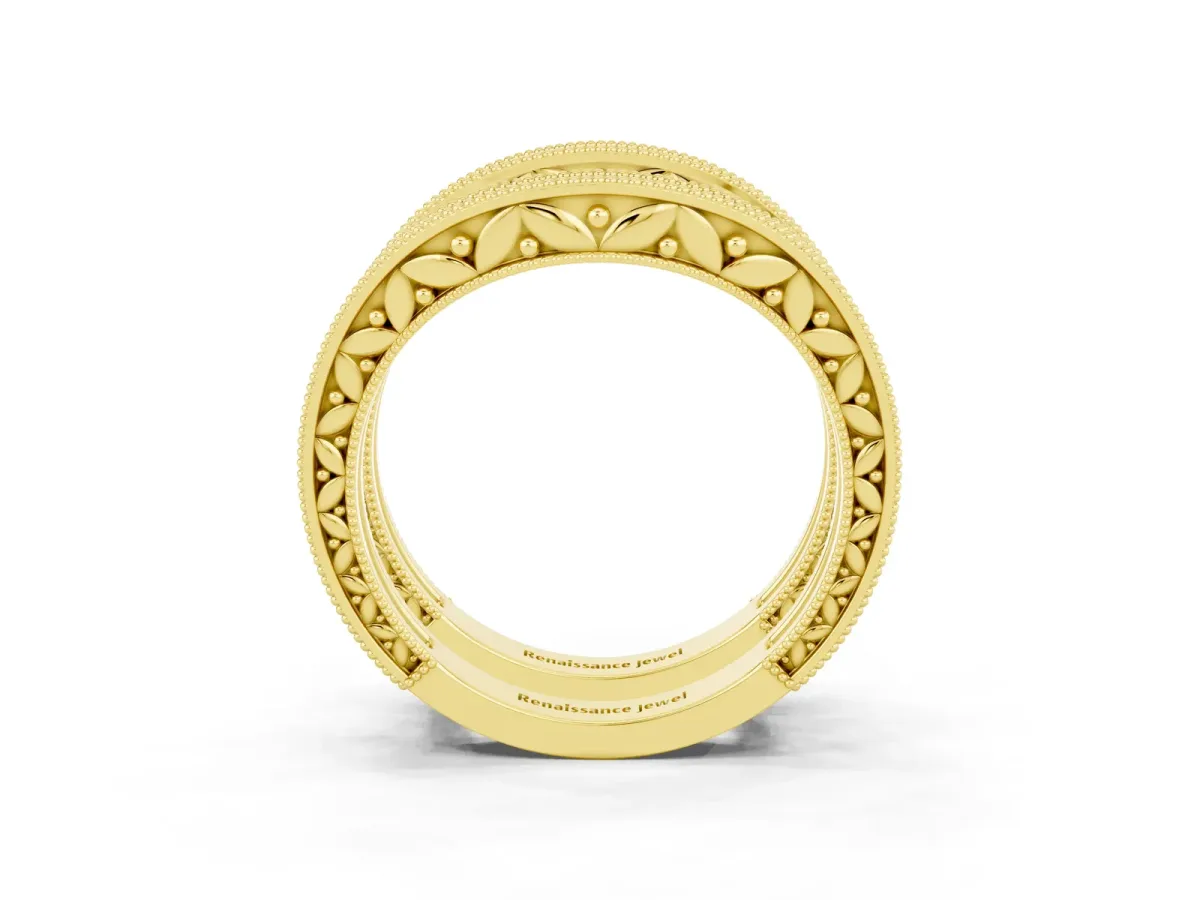 Round Emerald Milgrain Eternity Band with Channel Setting Yellow gold