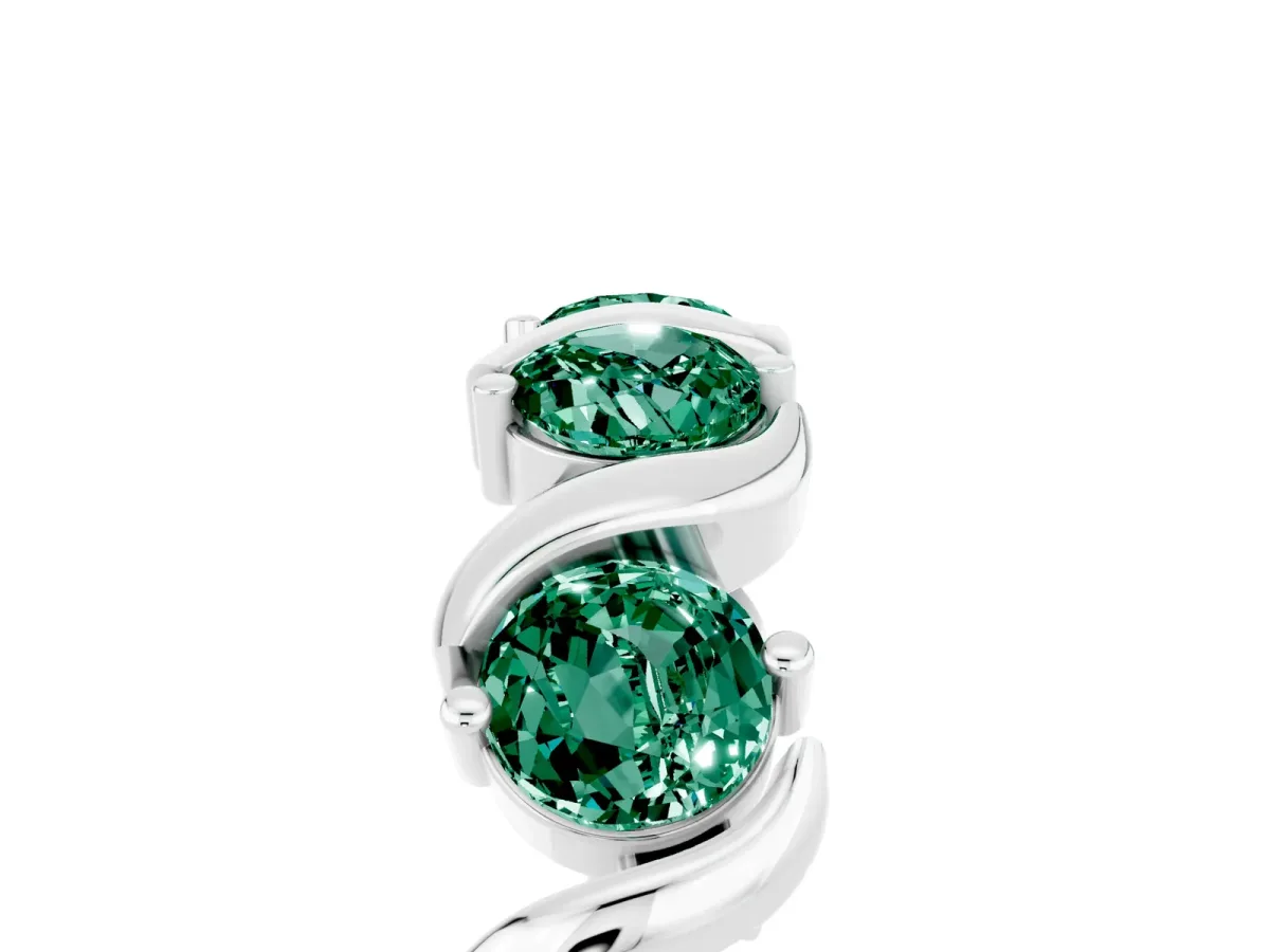 Round Green Sapphire Half Eternity Band with Wave Prong Setting Platinum