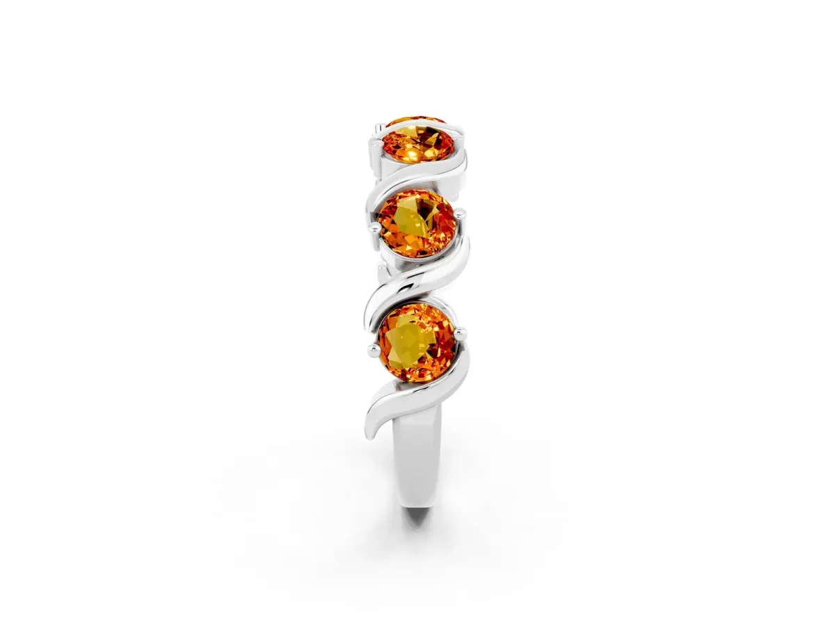 Round Citrine Half Eternity Band with Wave Prong Setting Silver