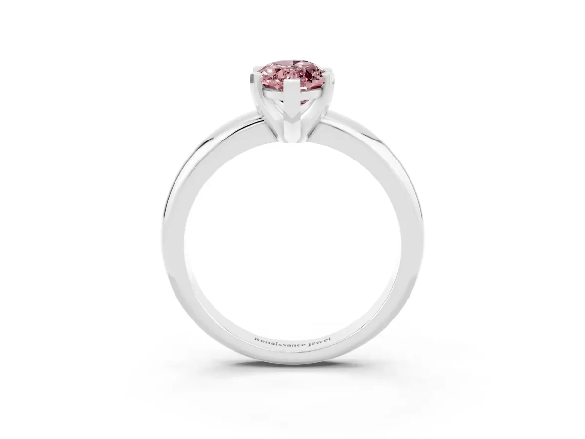 Marquise Cut Morganite Solitaire Engagement Ring with Round Band and Four-Prong Setting Silver