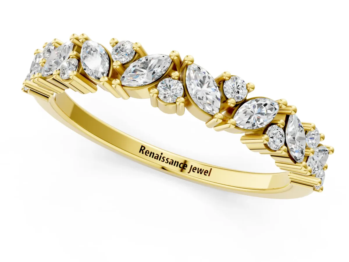 Marquise and Round Diamond Vine Eternity Band with Prong Setting Yellow gold