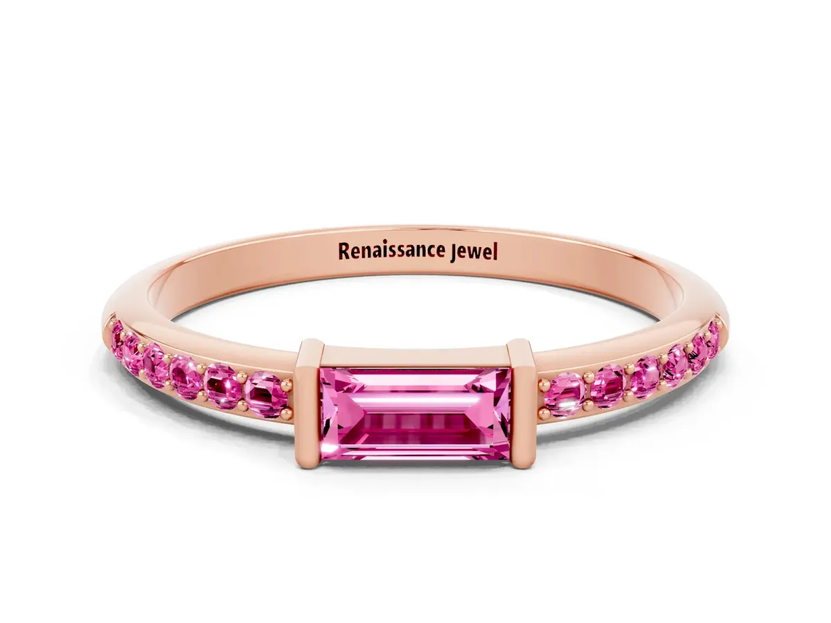 Baguette Pink Sapphire Pavé Band with Bar Setting Rose gold