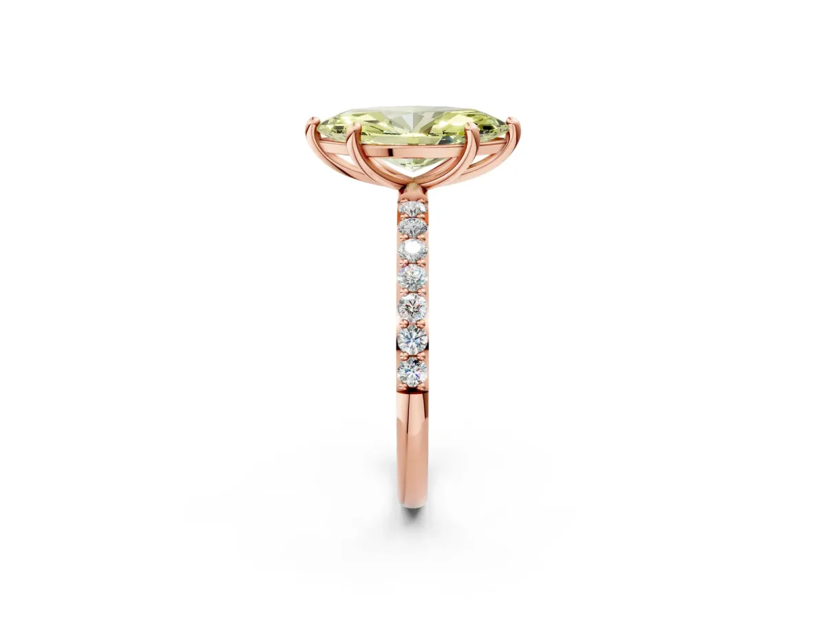 Fancy Yellow Marquise Cut Diamond Solitaire Ring with Round Pavé Band and Prong Setting Rose gold