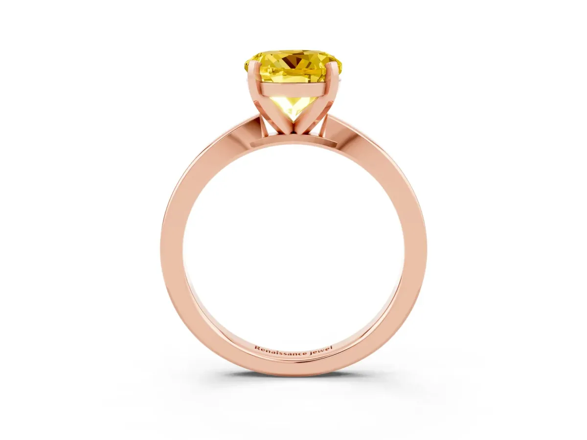 Round Cut Yellow Sapphire Solitaire Engagement Ring with Classic Band and Four-Prong Setting Rose gold