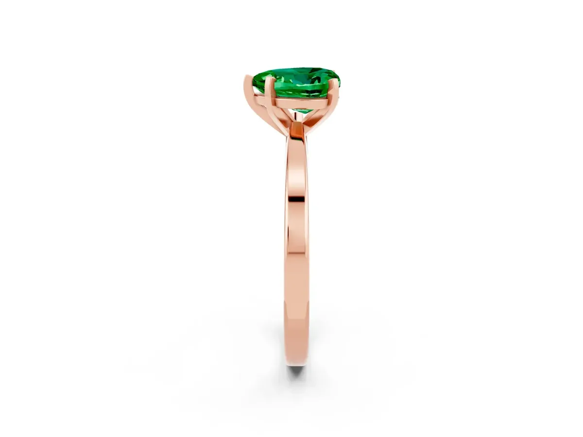 Heart Cut Emerald Solitaire Engagement Ring with Classic Band and Four-Prong Setting Rose gold