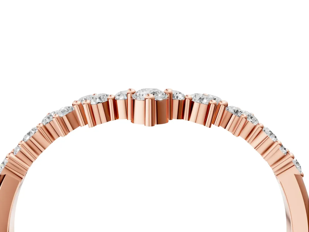 V-Shaped Diamond Cluster Curved Band with Round Brilliant Cut Stones and Prong Setting Rose gold