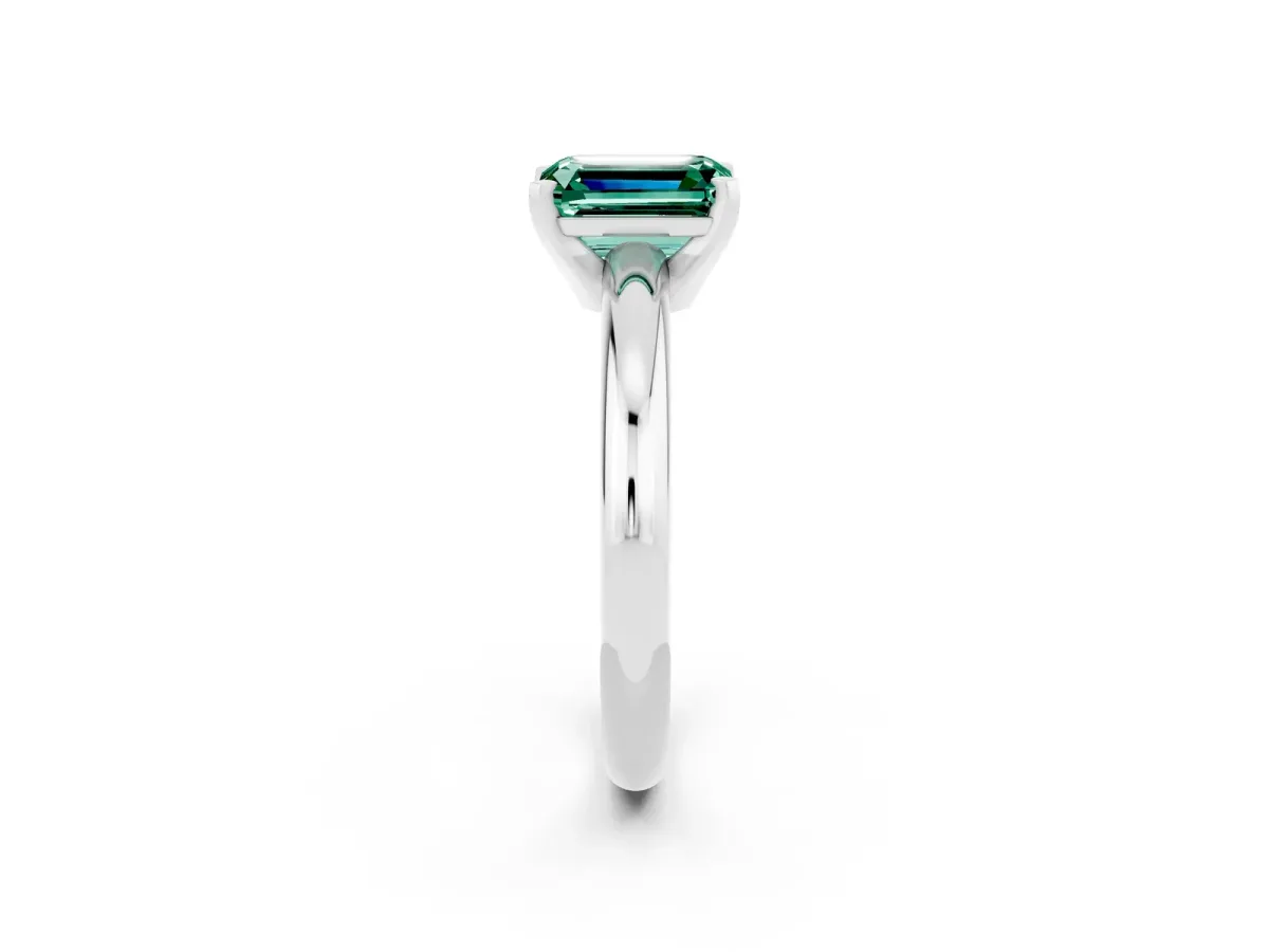 Emerald Cut Green Sapphire Solitaire Engagement Ring with Round Band and Four-Prong Setting Platinum