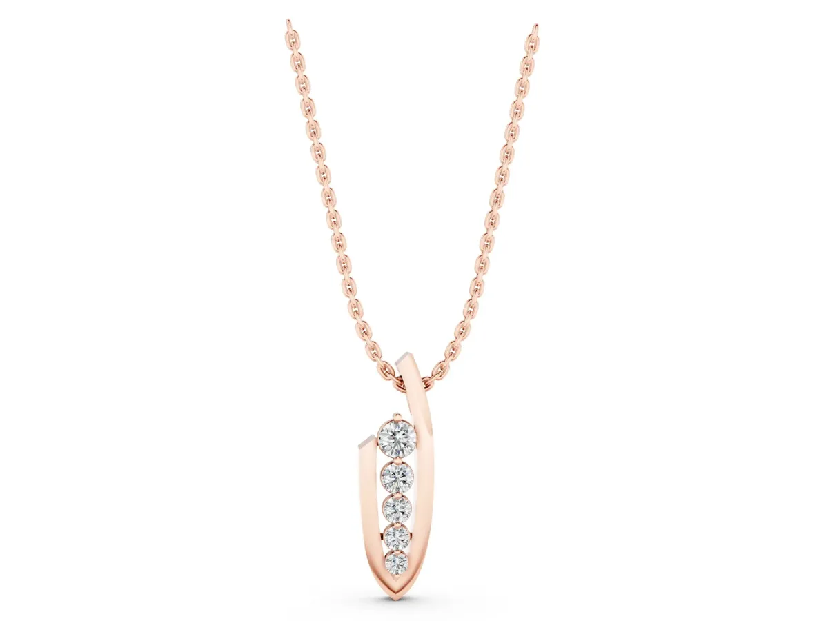 Channel Set Round Diamond Pendant with Bar Prong Setting Rose gold