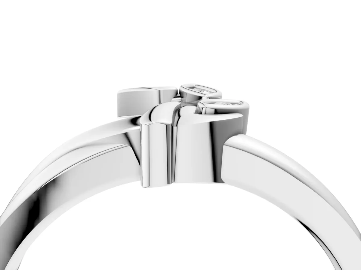 Three-Stone Round Diamond Leaf Bypass Ring with Bezel Setting White gold
