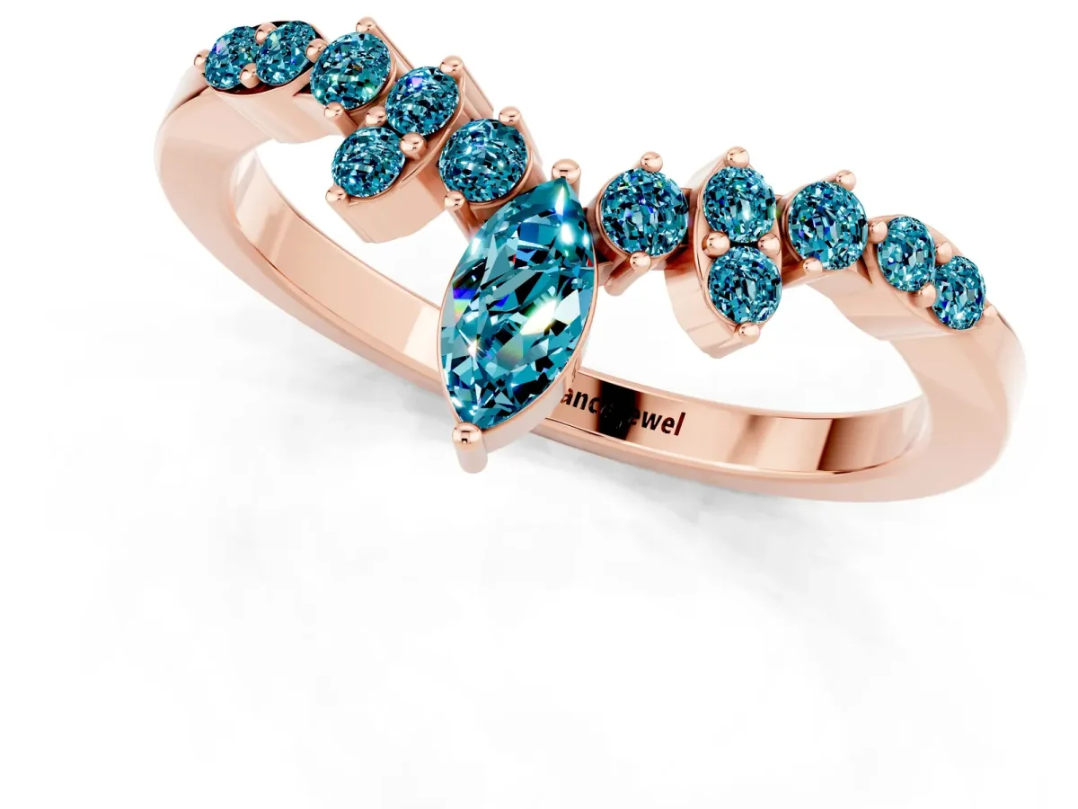 Marquise and Round Blue Topaz Chevron Band with Prong Setting Rose gold