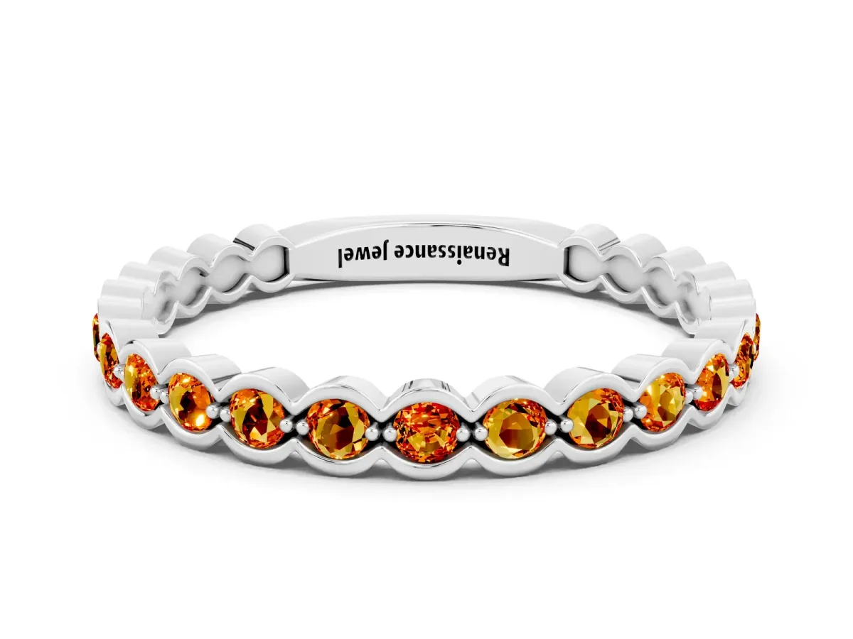 Round Citrine Bezel Set Eternity Band Platinum