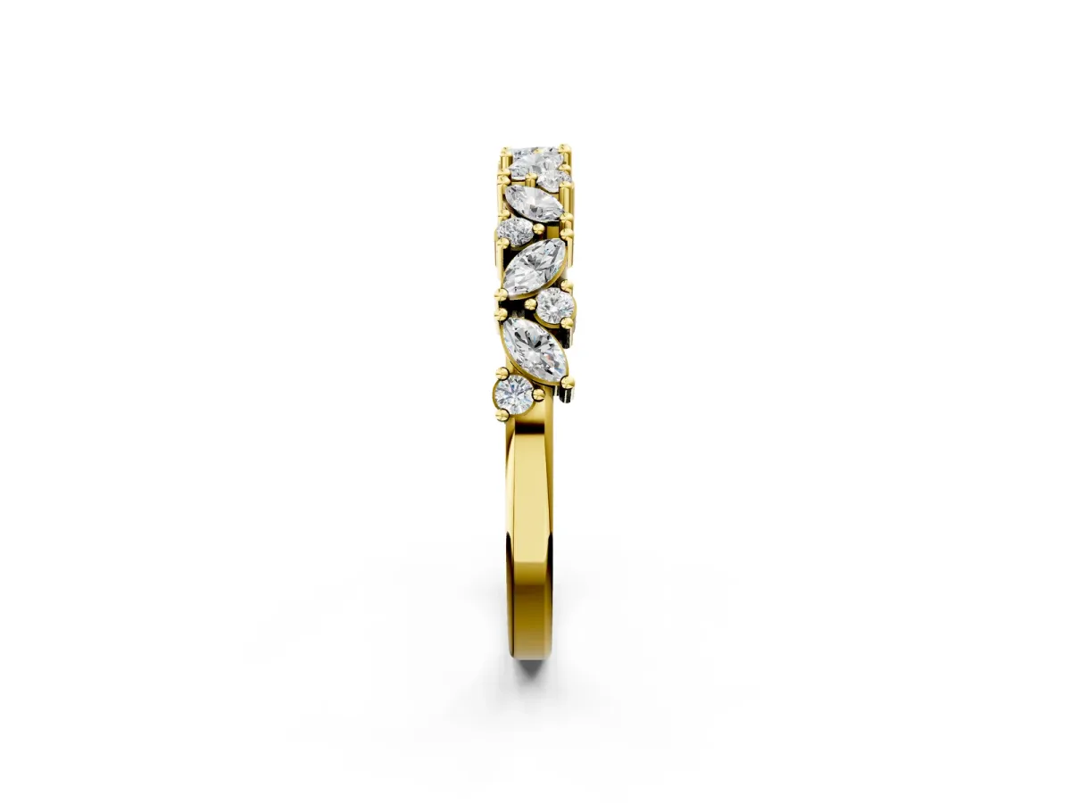 Marquise and Round Diamond Vine Eternity Band with Prong Setting Yellow gold