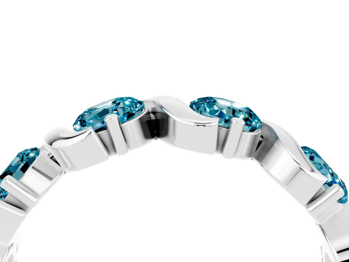 Round Blue Topaz Half Eternity Band with Wave Prong Setting White gold